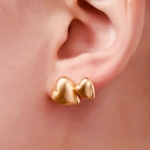 Gold Double Heart Stud Earrings (7013)